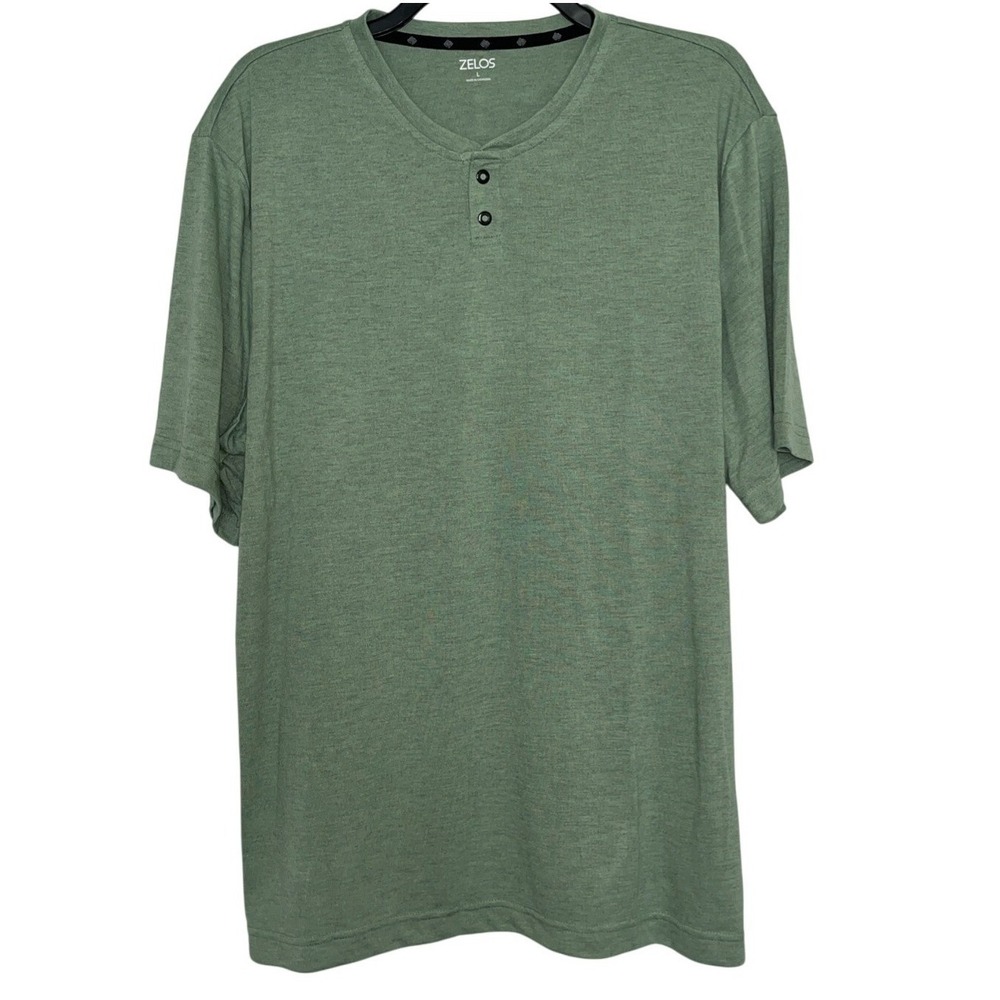 Mens Zelos Large Green Heathered Short Sleeve‎ T-shirt Soft NWT Henley Buttons
